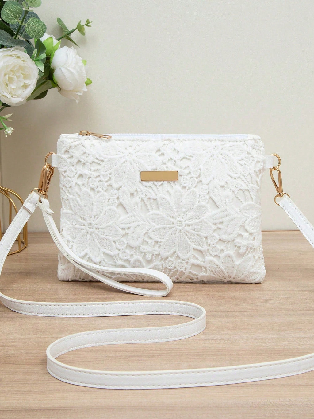 Vellorabags™ Casual Lace Shoulder Bag Floral Printed Hollow Crossbody Bag Soft Small Square Bag Tote Purse Handbag