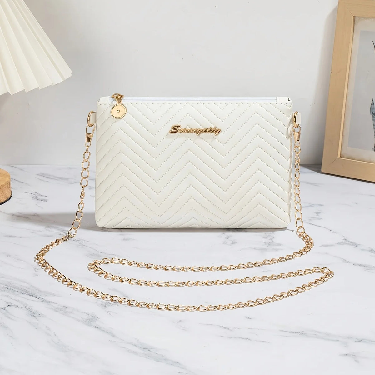 Vellorabags™ Simple Solid Color High-End Quilted Embossed Chain Shoulder Strap Commuter Bag for Women, Compact Women's Crossbody Small Square Bag
