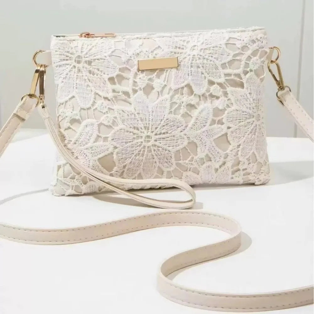 Vellorabags™ Casual Lace Shoulder Bag Floral Printed Hollow Crossbody Bag Soft Small Square Bag Tote Purse Handbag