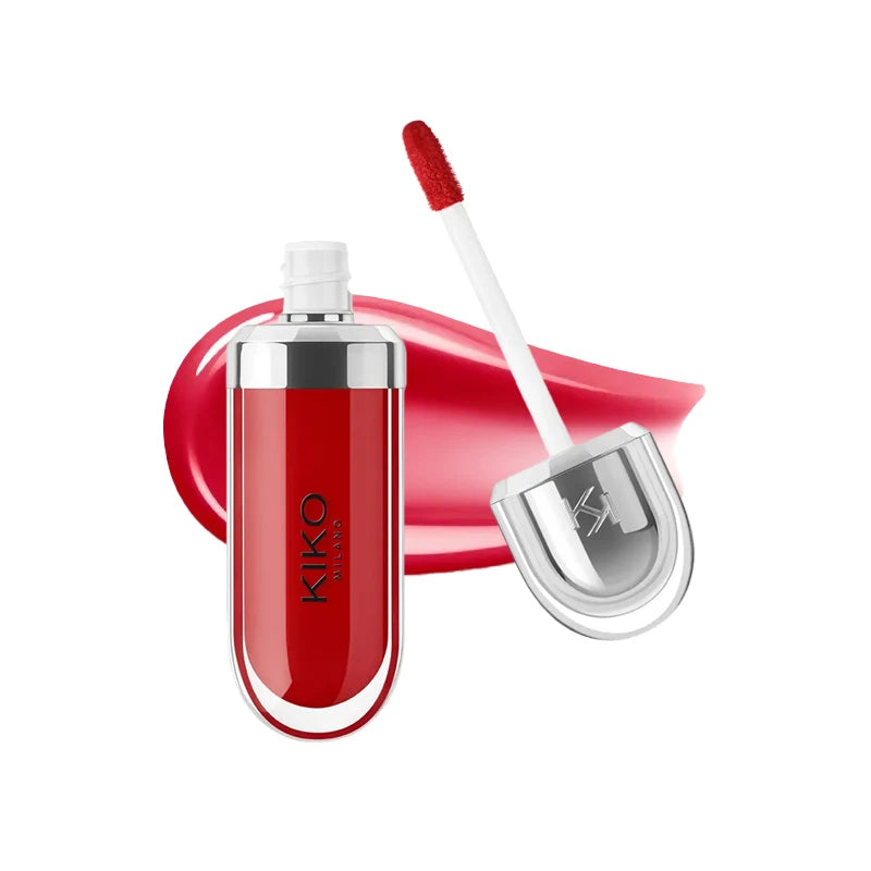 Vellorabags™ Original Kiko 3D Mirror Lip Glaze Waterproof Non Fading and Non Stick Cup Gentle Bean Paste Color Fine Shiny Point Charm Red