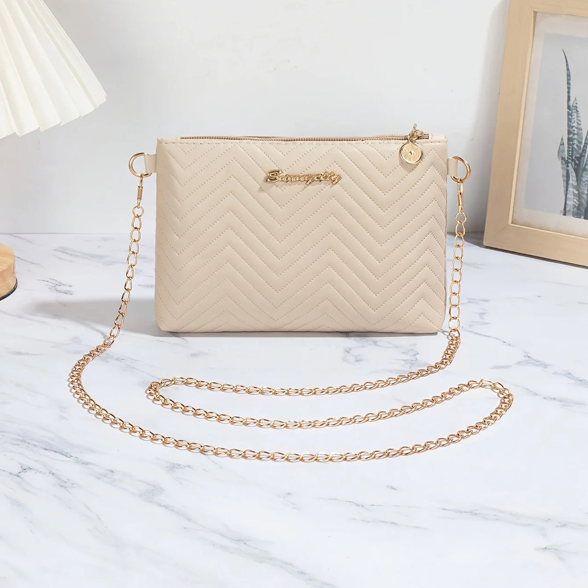 Vellorabags™ Simple Solid Color High-End Quilted Embossed Chain Shoulder Strap Commuter Bag for Women, Compact Women's Crossbody Small Square Bag