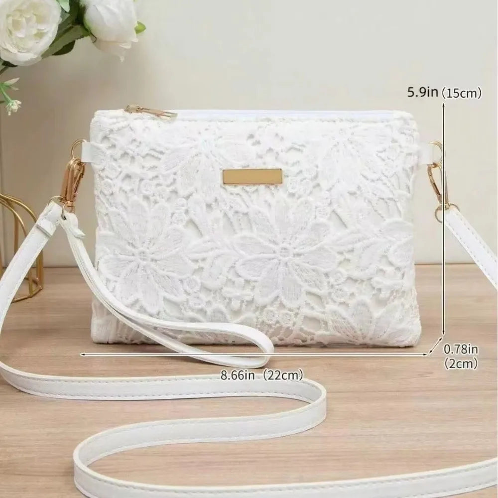 Vellorabags™ Casual Lace Shoulder Bag Floral Printed Hollow Crossbody Bag Soft Small Square Bag Tote Purse Handbag