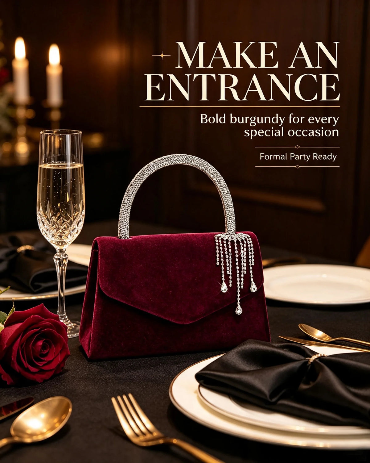 Vellorabags™ Women Velvet Evening Handbag Rhinestone Tassel Pendant Top Handle Purse Envelope Clutch Wedding Prom Party Shoulder Crossbody Bag