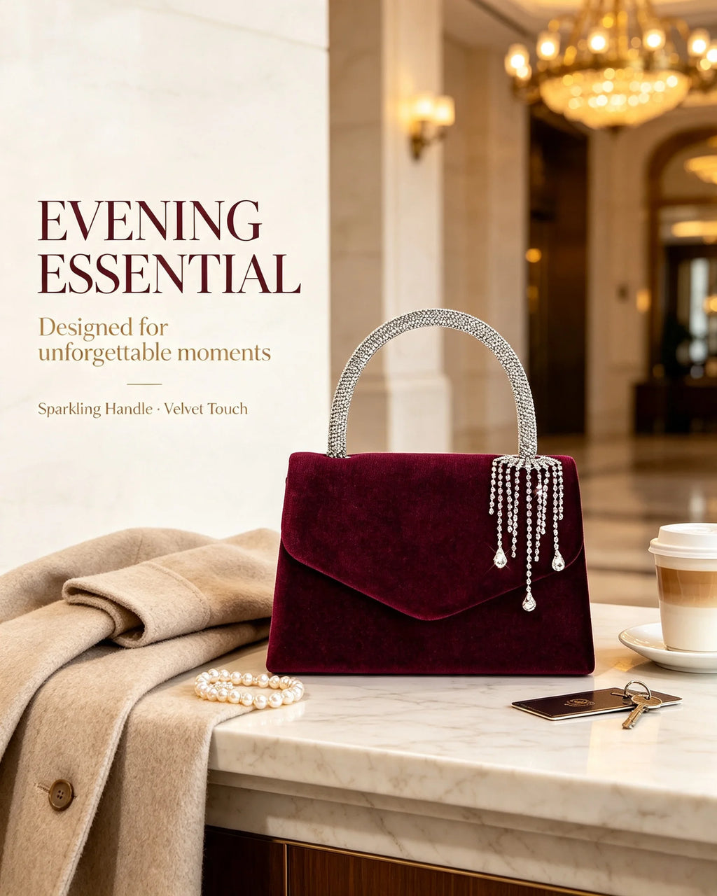 Vellorabags™ Women Velvet Evening Handbag Rhinestone Tassel Pendant Top Handle Purse Envelope Clutch Wedding Prom Party Shoulder Crossbody Bag