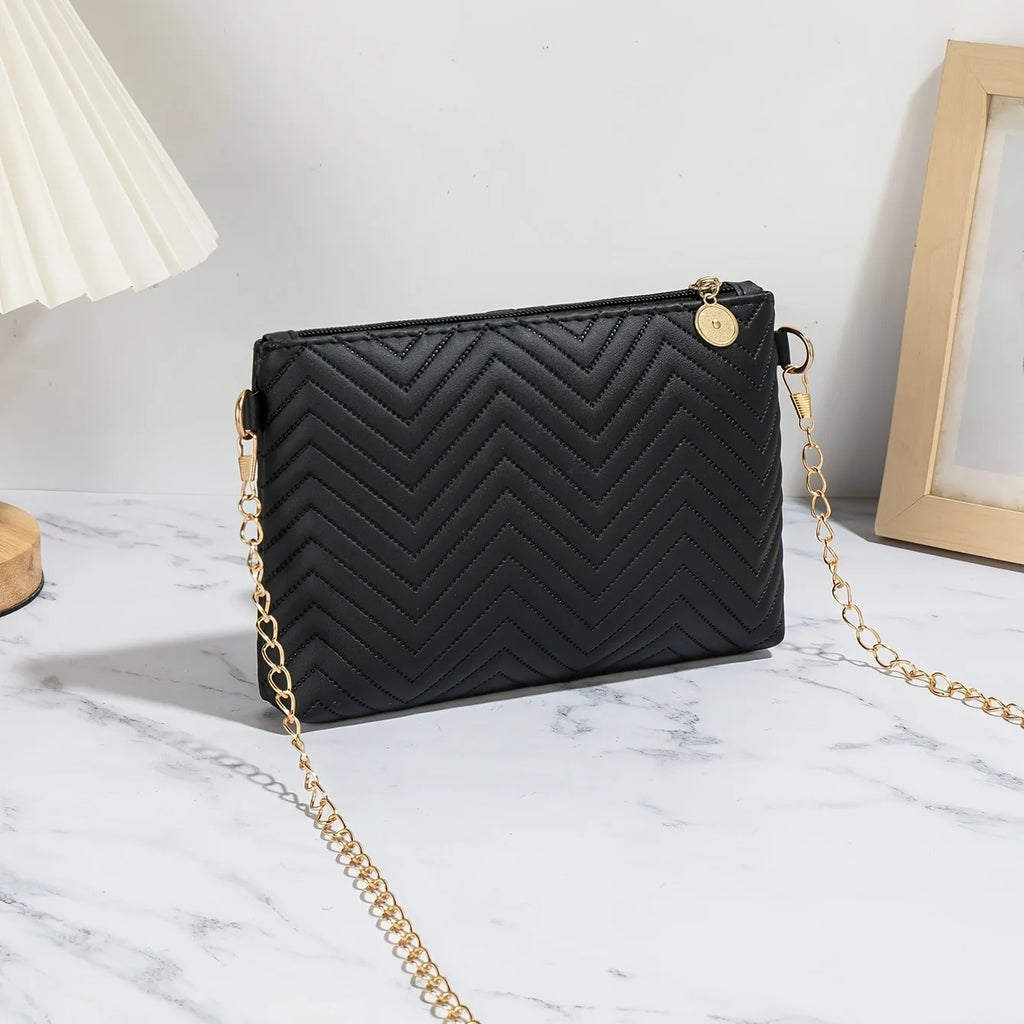 Vellorabags™ Simple Solid Color High-End Quilted Embossed Chain Shoulder Strap Commuter Bag for Women, Compact Women's Crossbody Small Square Bag