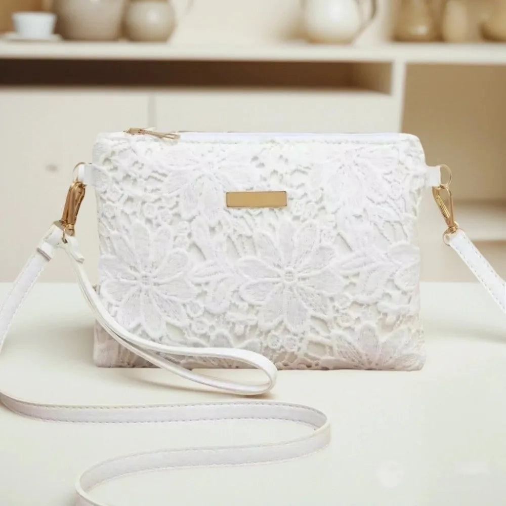 Vellorabags™ Casual Lace Shoulder Bag Floral Printed Hollow Crossbody Bag Soft Small Square Bag Tote Purse Handbag
