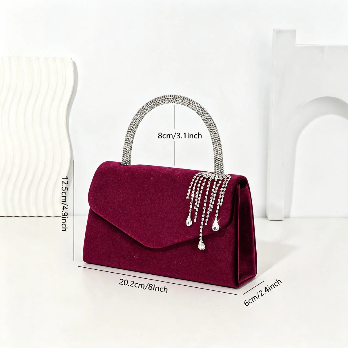 Vellorabags™ Women Velvet Evening Handbag Rhinestone Tassel Pendant Top Handle Purse Envelope Clutch Wedding Prom Party Shoulder Crossbody Bag