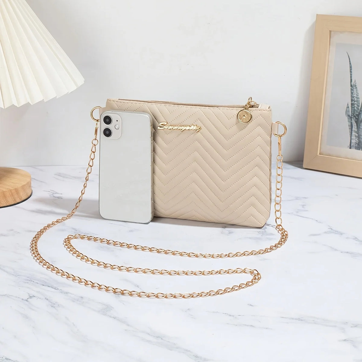 Vellorabags™ Simple Solid Color High-End Quilted Embossed Chain Shoulder Strap Commuter Bag for Women, Compact Women's Crossbody Small Square Bag