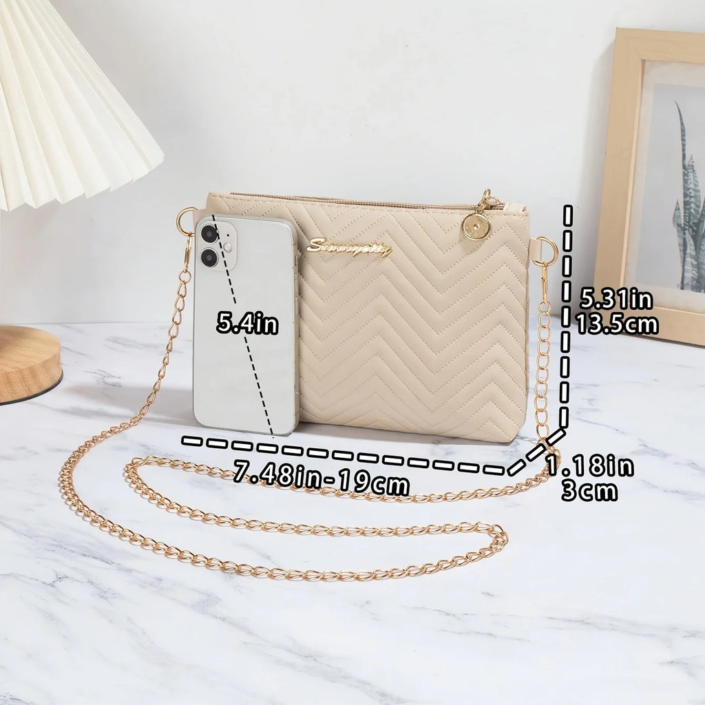 Vellorabags™ Simple Solid Color High-End Quilted Embossed Chain Shoulder Strap Commuter Bag for Women, Compact Women's Crossbody Small Square Bag