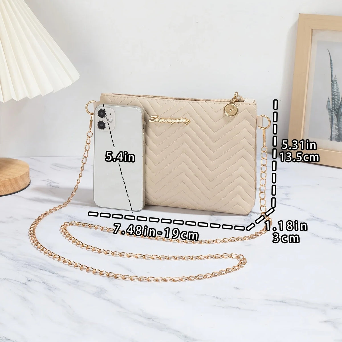 Vellorabags™ Simple Solid Color High-End Quilted Embossed Chain Shoulder Strap Commuter Bag for Women, Compact Women's Crossbody Small Square Bag